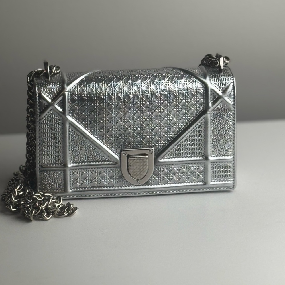 Christian Dior Cannage Diorama Small Silver Crossbody